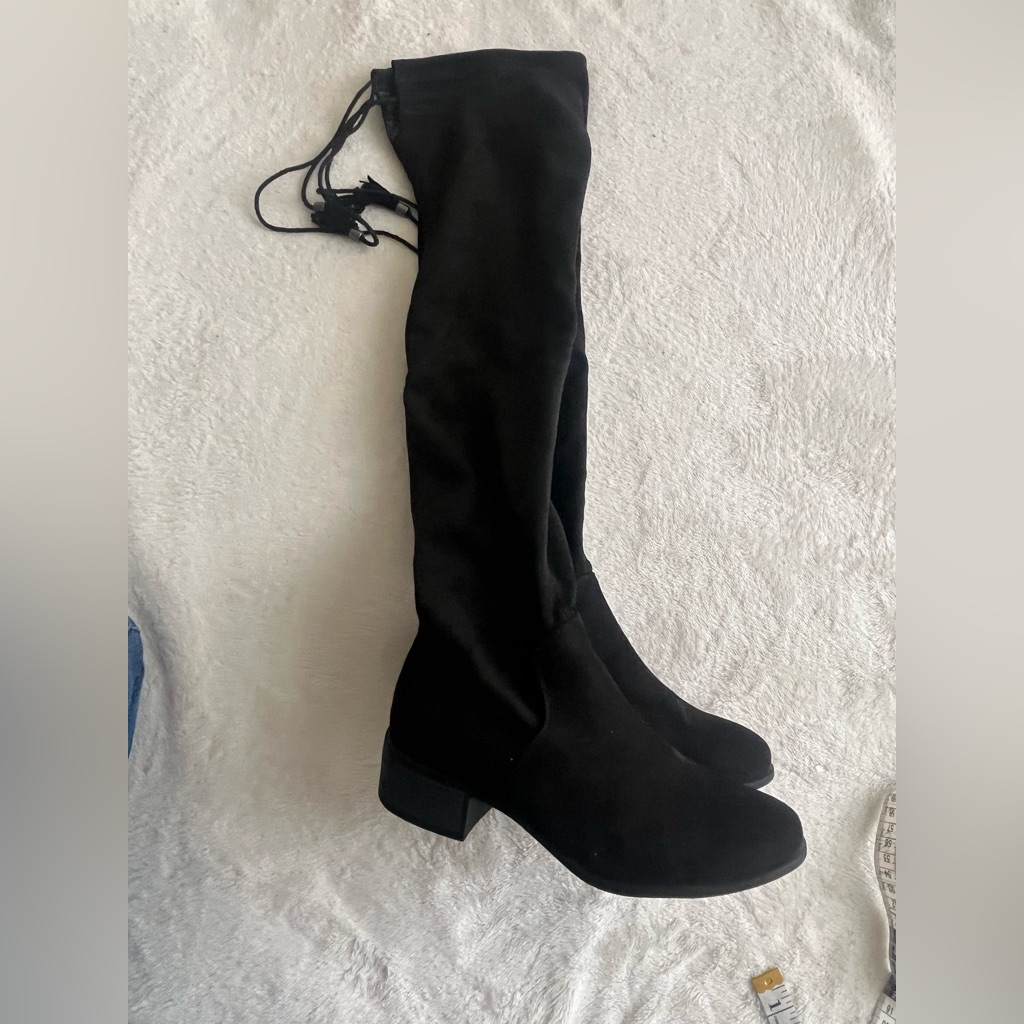Womenâs Black Over-The-Knee Block Heel Boots